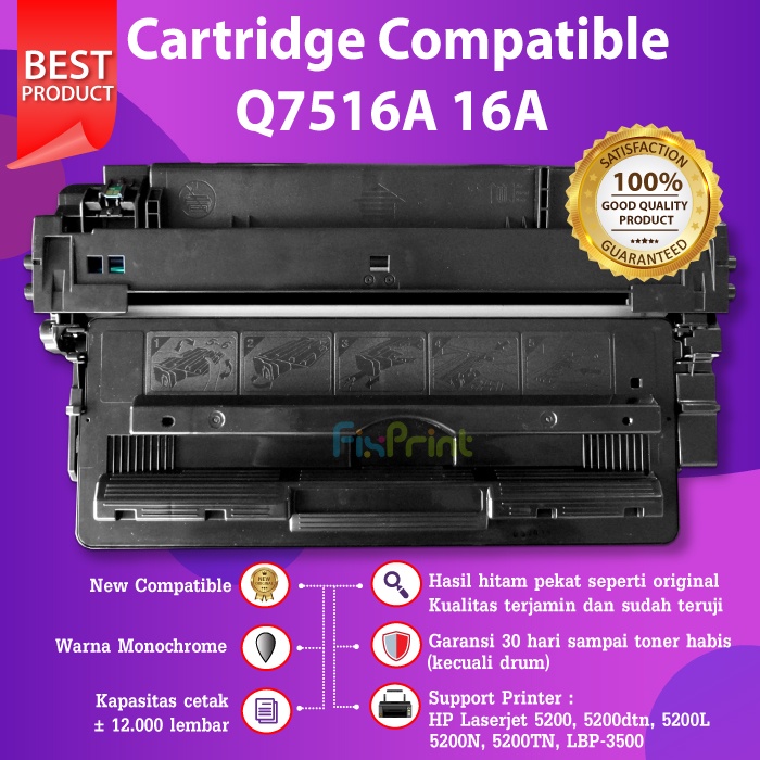 Toner Cartridge Compatible Q7516A 16A-Printer LaserJet HP 5200