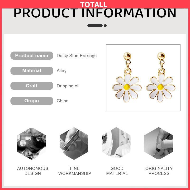 COD 925 Silver Daisy Earrings Fashion Anting Pejantan Bunga Matahari Manis Segar-Totall