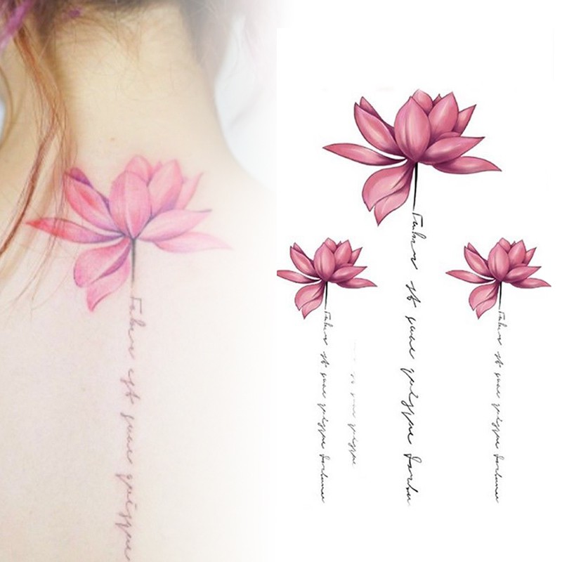 AUS Stiker Tato  Tubuh Temporary Desain  Bunga Lotus Pink 