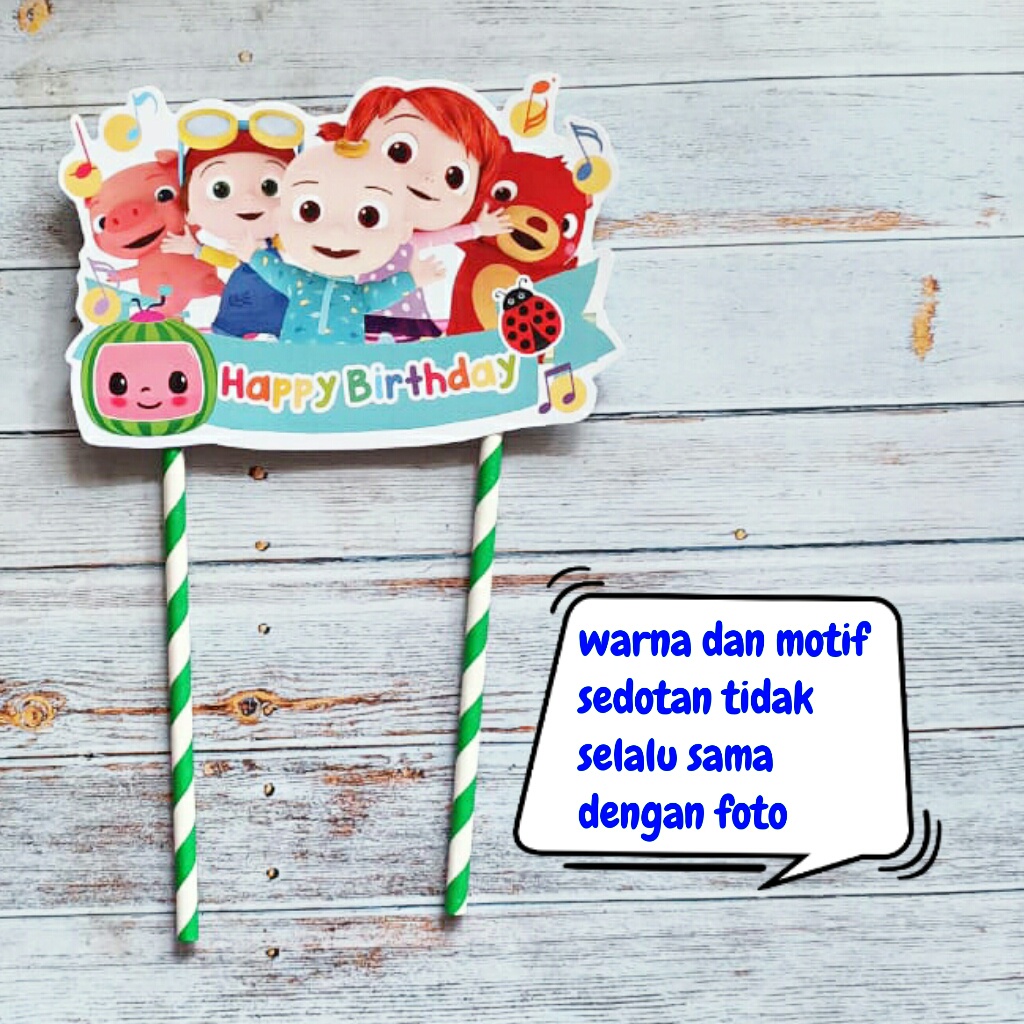 cake topper sedotan ganda hiasan kue ulang tahun karakter cocomelon coco melon