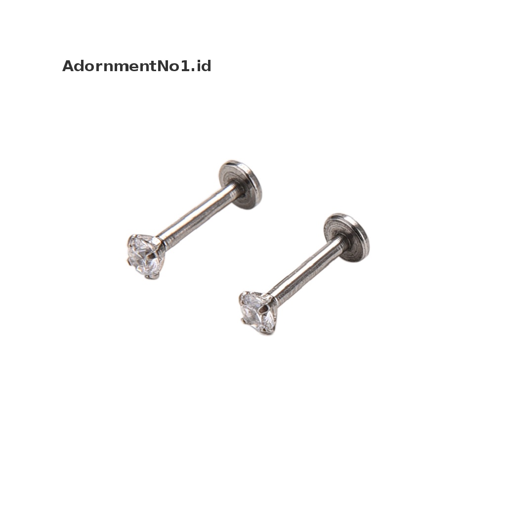 (AdornmentNo1) 2pcs Cincin Tindik Bibir Bahan Surgical Steel Hias Cz