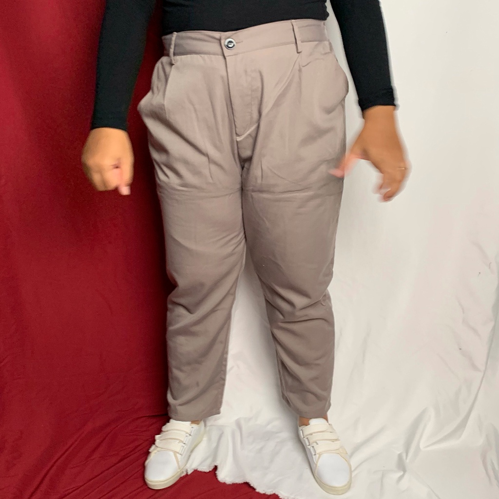 HOPYLOVY Celana Baggy Pants Wanita Jumbo Premium / Celana Bahan Panjang Wanita Ukuran XXL