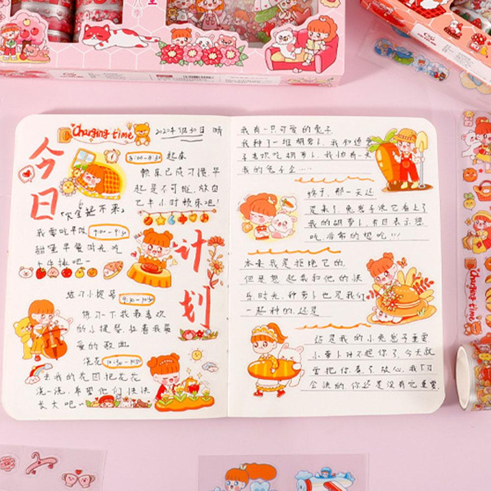 Agustin Set Stiker Scrapbooking Karakter Kartun Lucu Kawaii Bear Bunny Kelinci Kucing Hewan Peliharaan Anak Perempuan Pola DIY Diary Album Foto Makanan Penutup Pola Stiker Hias