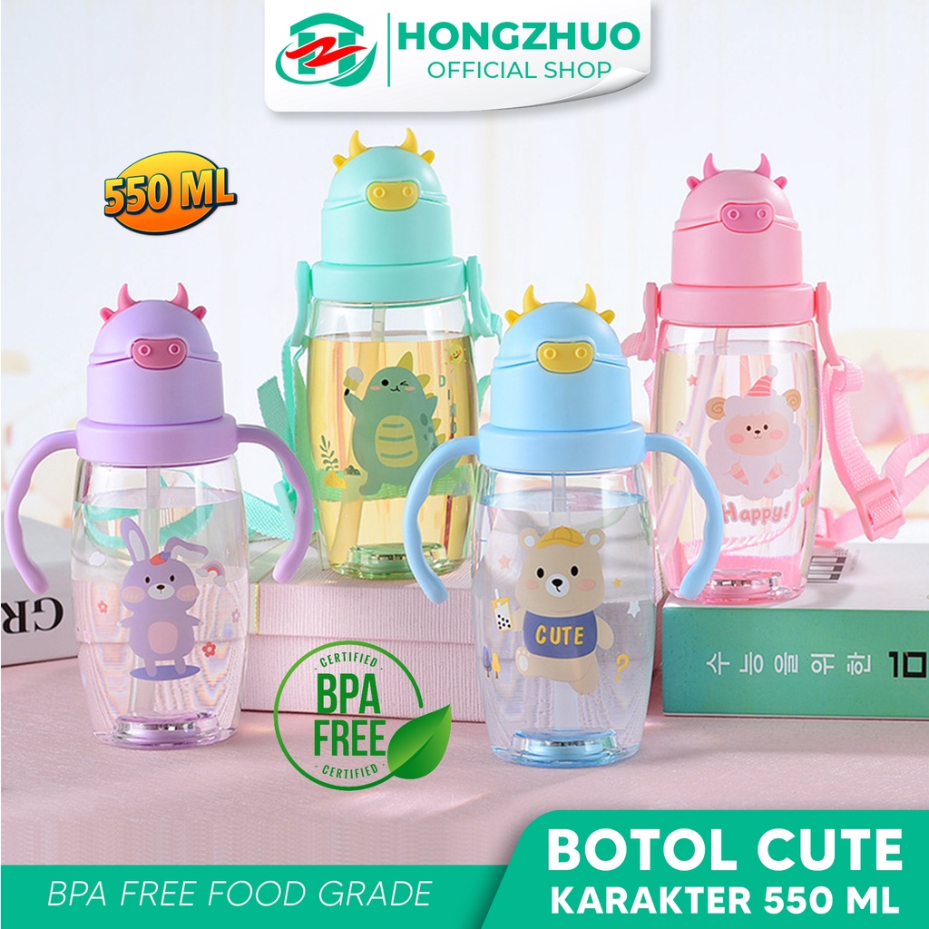 Botol Minum Aesthetic Hongzhuo dengan Sedotan dan Gagang 550ml BPA FREE FOOD GRADE Murah Gratis Ongk