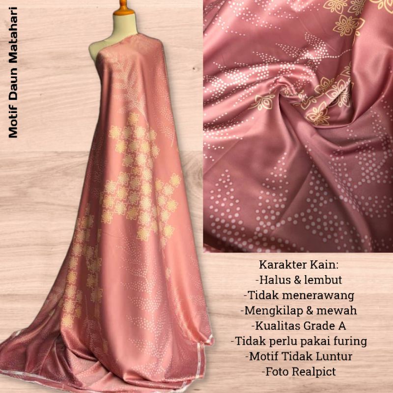 Kain Dr Silk Motif Daun Matahari harga setengah meter