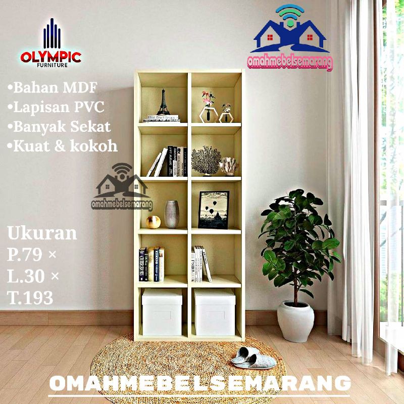 Rak serbaguna OLYMPIC LYNEL 2×5 lemari buku penyekat buffet minimalis modern isi 10 kotak krem
