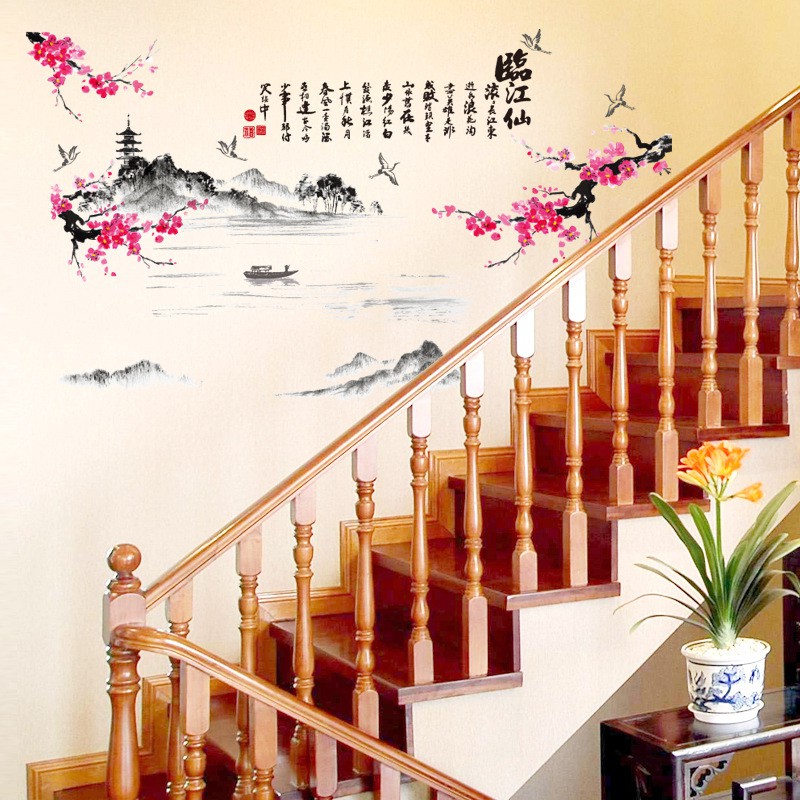 Reliza Wall Sticker Linjiang Mountain Sakura Stiker Dinding LDR00692