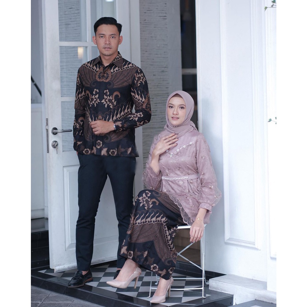 SHOPASHOP SOLO Batik Kebaya Couple Fujina Payet Tulle mutiara / Kebaya Tunangan/ Kebaya Wisuda/ Couple Kondangan/ Couple Engagement