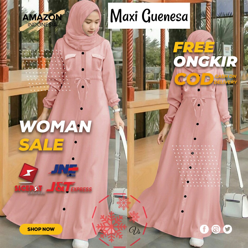 [BISA COD] DRESS MAXI WANITA GAMIS CEWEK PEREMPUAN MURAH WARNA DUSTY PINK BAHAN PREMIUM QUALITY