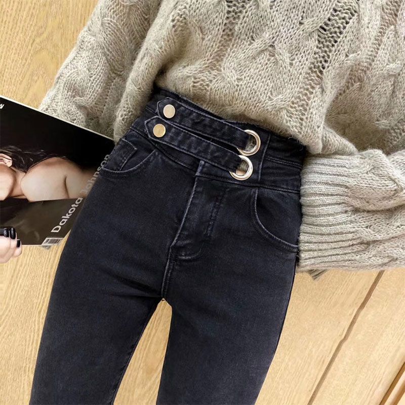 Celana Jeans Pinggang Tinggi Wanita Gaya Korea Skinny Elastic Skinny Ankle Pants