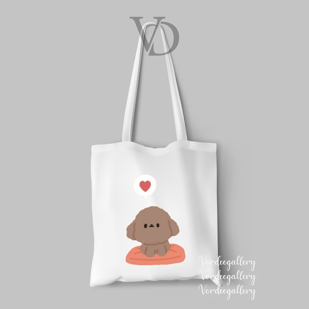 tote bag kanvas gambar puppy cute / tas korea lucu gambar anjing