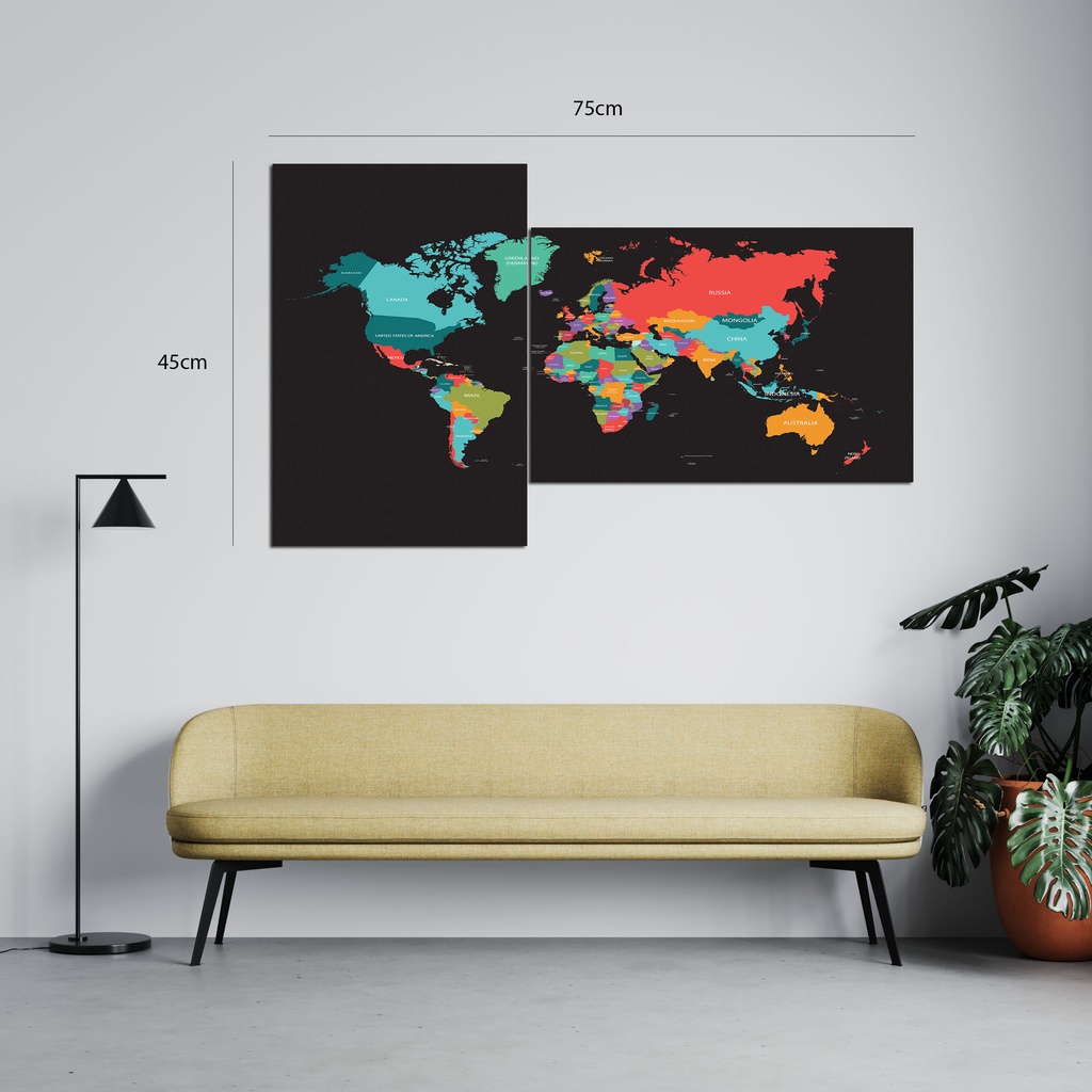 Hiasan Dinding Peta Dunia World Map 75x45cm isi 2pcs A3 Jumbo