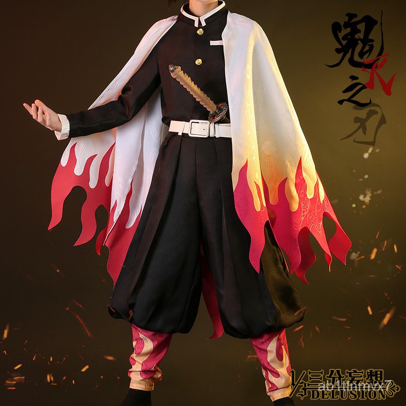 1/3Delusion【Ready Stock】Demon Slayer Kimono Rengoku Kyoujurou Costume Kimetsu no Yaiba Uniform Haori