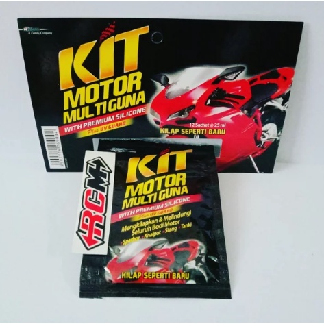 KIT MOTOR MULTIGUNA MULTI GUNA KEMASAN EKONOMIS SACHET UTK MOBIL DAN MOTOR DNG PREMIUM SILICONE PLUS UV GUARD MENGKILAPKAN PENGKILAP DAN PELINDUNG SELURUH BODI BODY UK 25ML 25 ML