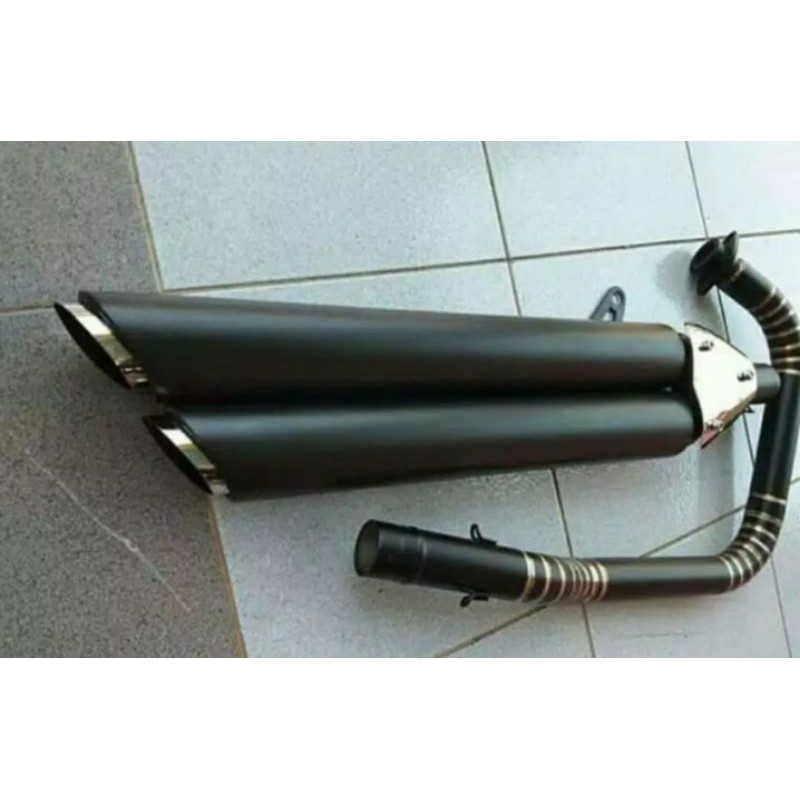 Knalpot Custom Kawasaki W175 Silincer Double Vanes Leher/header Full Doff