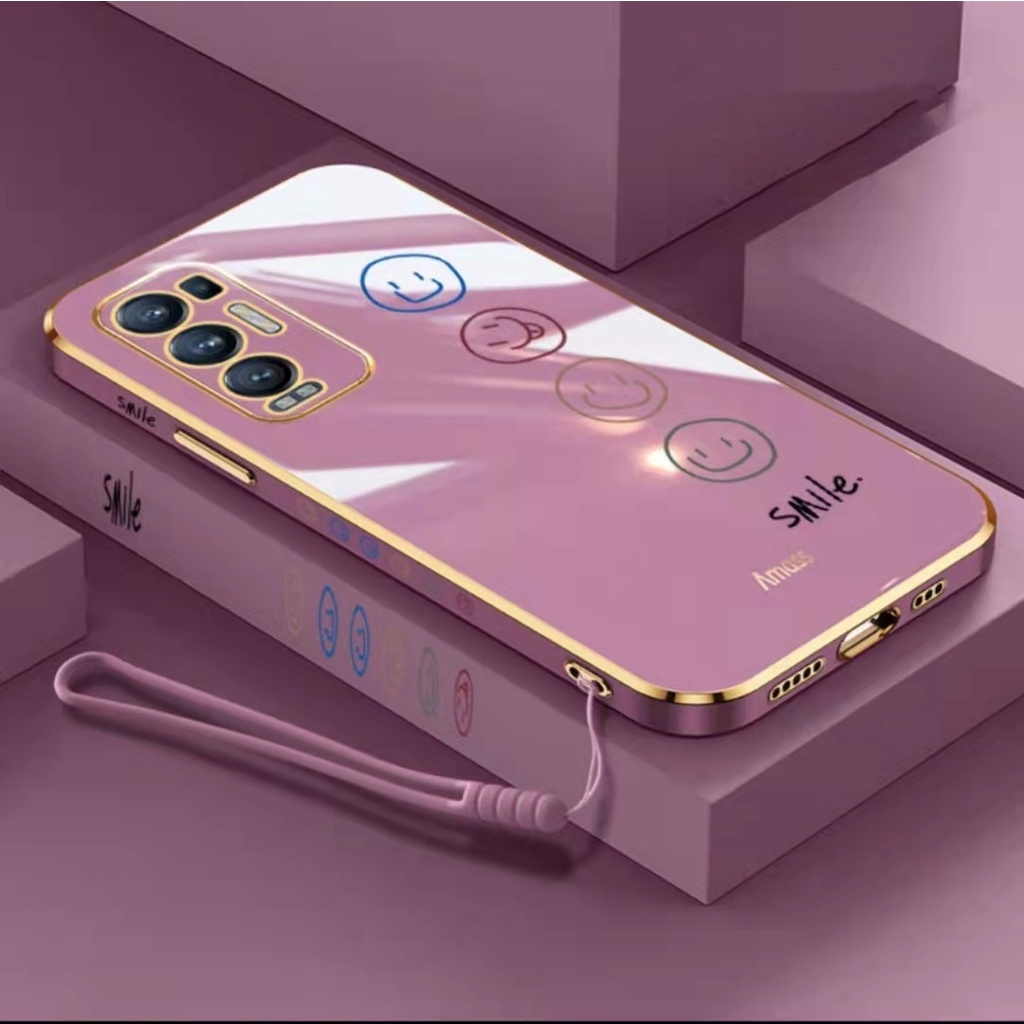 Smiley Face Case For VIVO Y20i Y12S Y50 Y30 Y11 Y19 S1 PRO Y93 Y91C Y12 Y15 Y17 Y20S Y20 Y30i Luxury Cartoon Soft electroplate Lanyard cover couple