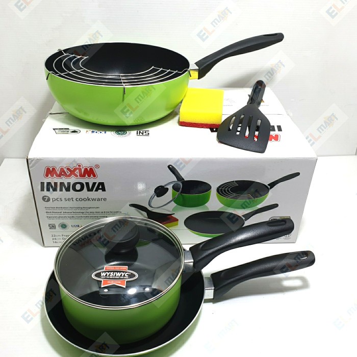 Panci Set Maxim Cookware INNOVA 7pc Frypan Wok Pan Saucepan Spatula