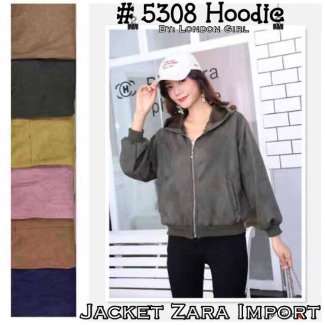 Jaket zara suede hoodie import