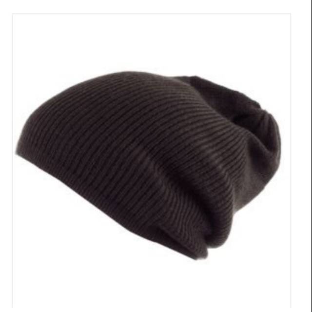 Topi kupluk Beanie hat dewasa polos tebal - hitam black