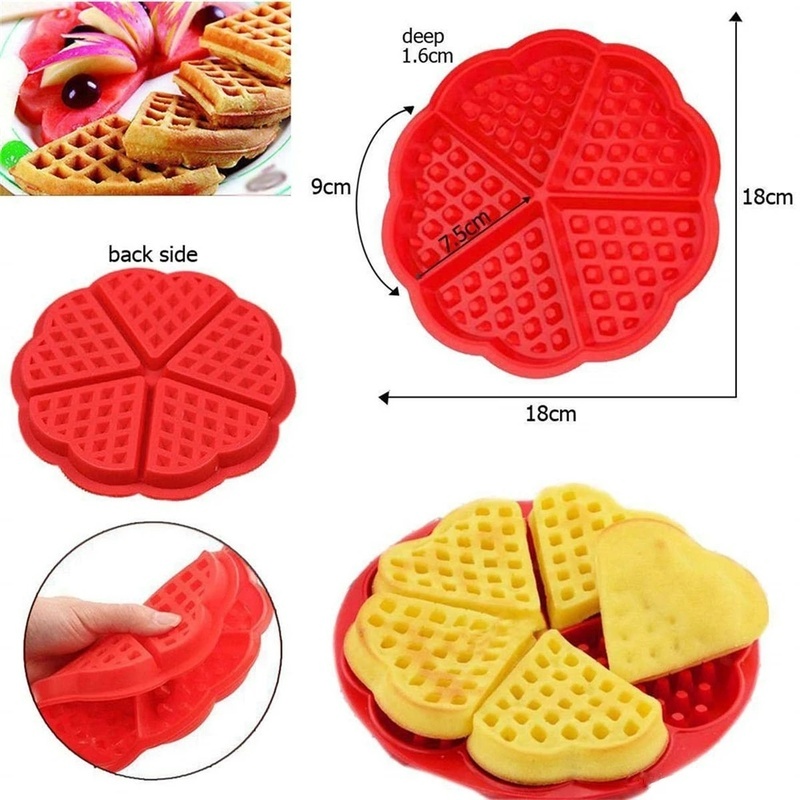 1 Pack Cetakan Waffle Muffin Bentuk Hati 5 Rongga Bahan Silikon Reusable