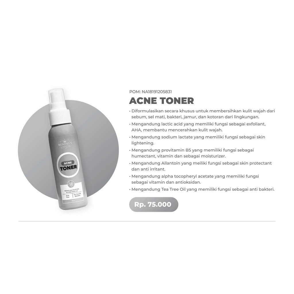 Bening Skincare Dr Oky Pratama Paket Acne Terbaik (Free Gift) Benings Skincare - Benings Clinic Paket Jerawat-Toner Acne
