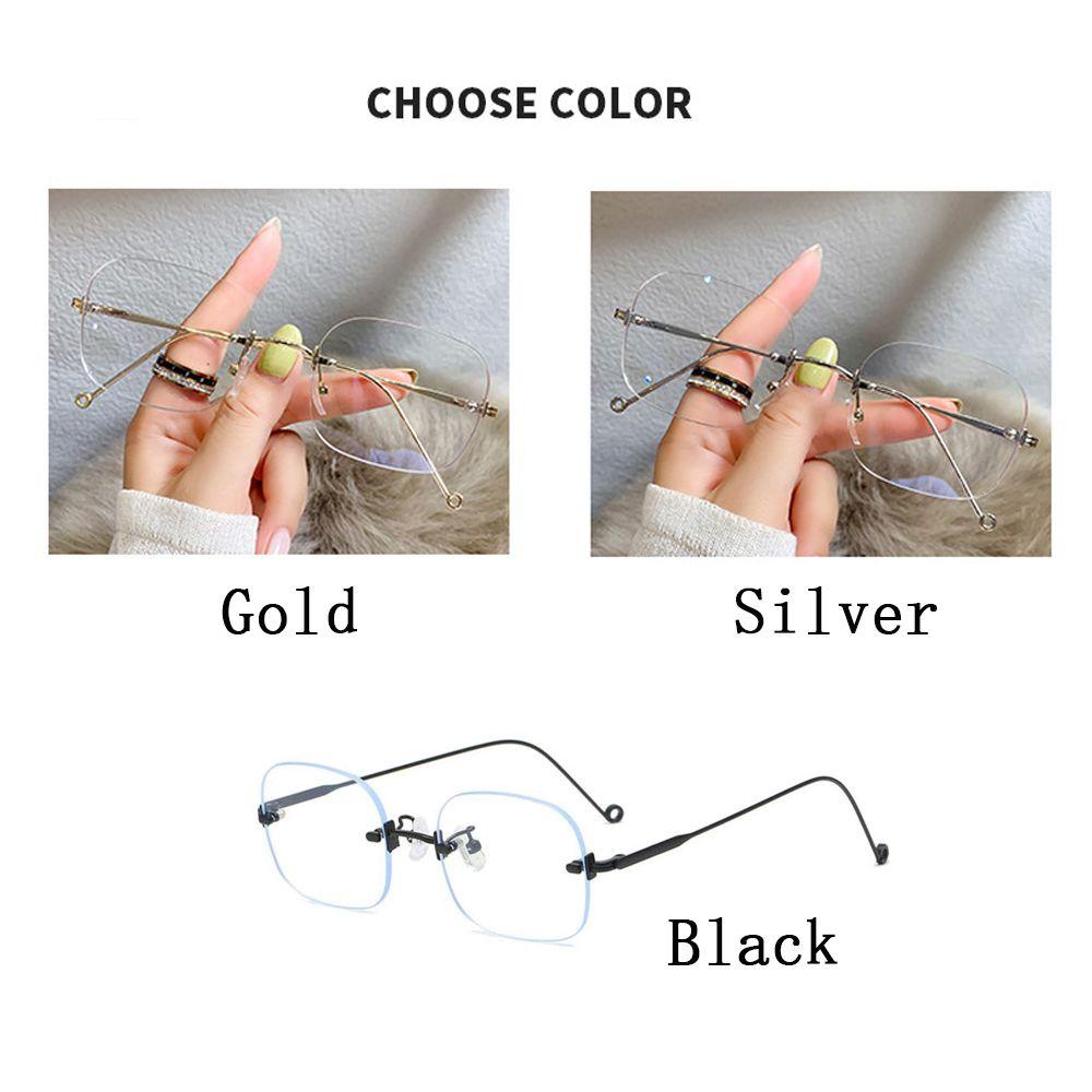 Populer Kacamata Bening Emas Perak Anti Blue light Metal Frameless Eyewear