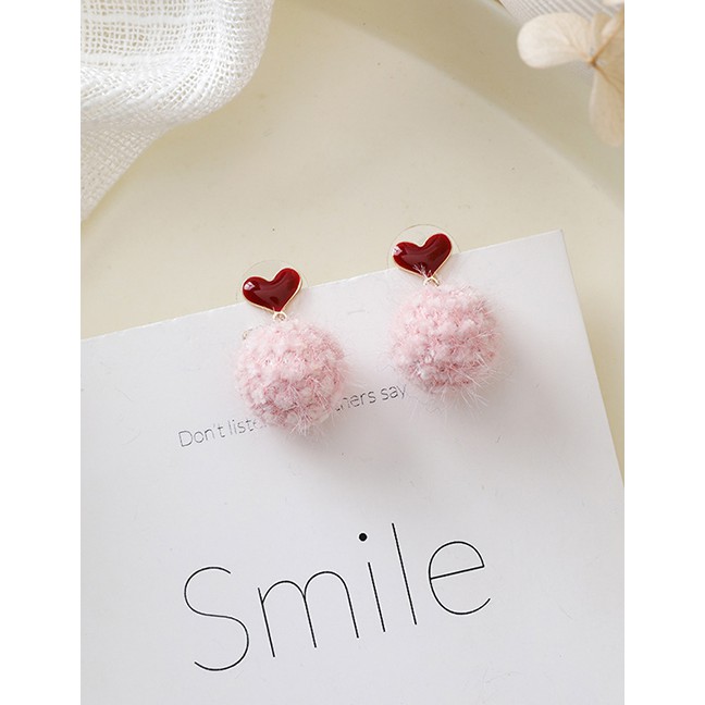 LRC Anting Tusuk Fashion Pink 925 Silver Needle Love Plush Ball Stud Earrings D59680