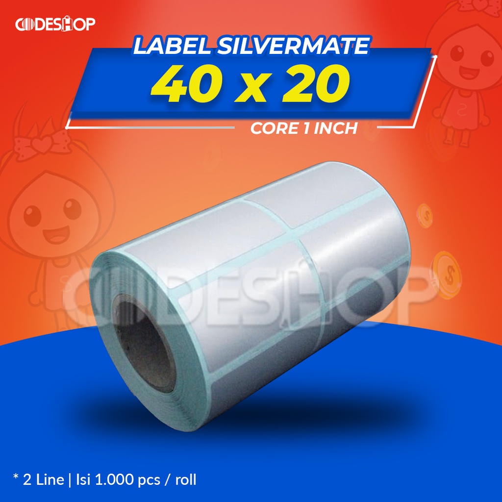 

Label Barcode Silvermate 40 x 20 mm Stiker 2 Line isi 1000 pcs