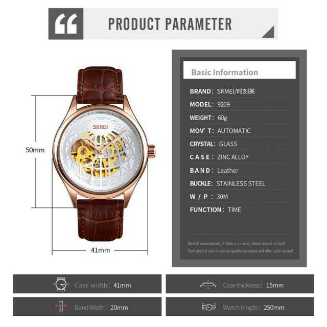 Jam SKMEI 9209 skeleton otomatis original WR