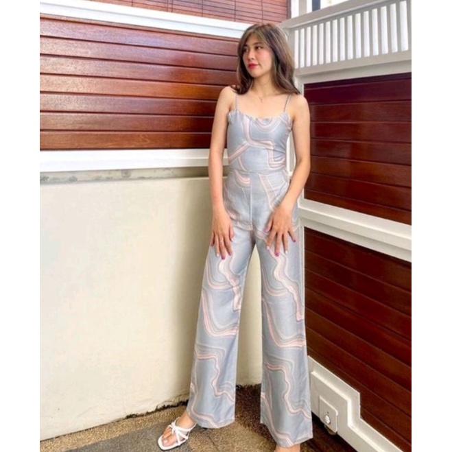 ONE SET KULOT PATTERN // SETELAN TANKTOP FLOWERY-Abu vanesa