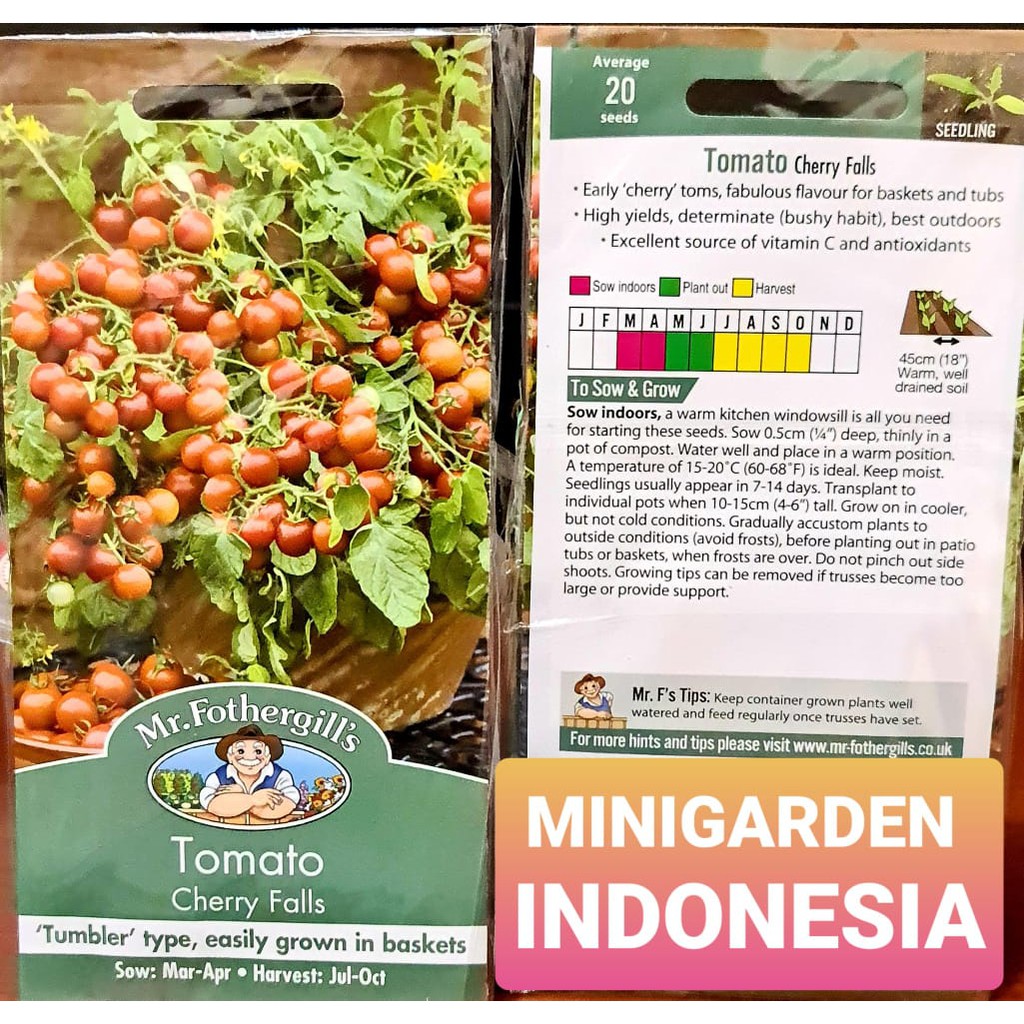 BENIH TOMAT MINI MERAH CHERRY FALLS PACK 20 BIJI bibit sayur buah tomat cherry merah import f1 Mr Fothergills