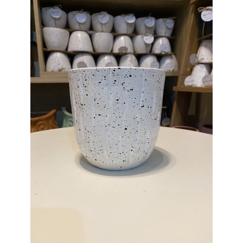 Pot Terakota Rintik Marble Putih/Tembikar/Tanah Liat