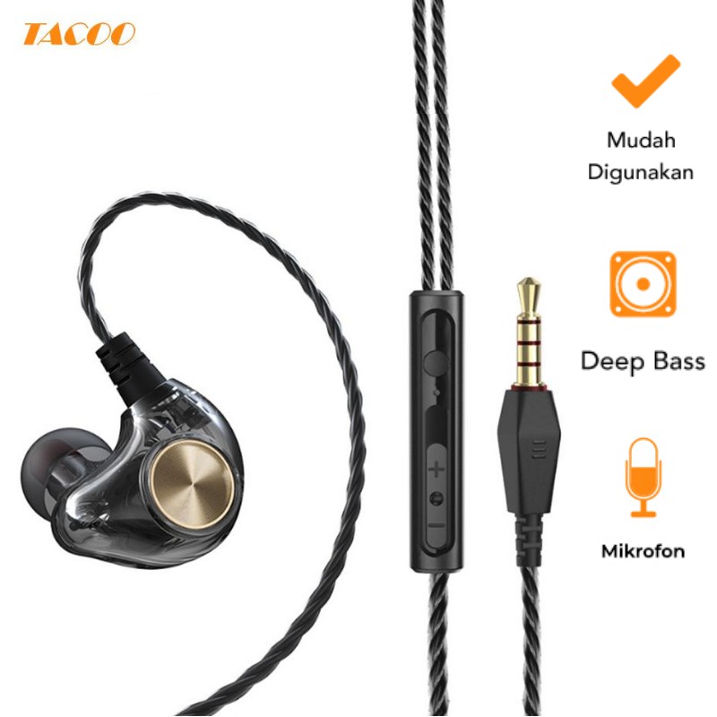 

TACOO Earphone TEH0416 Deep Bass Hi-Fi Sound Headset + Mikrofon Kabel braided black