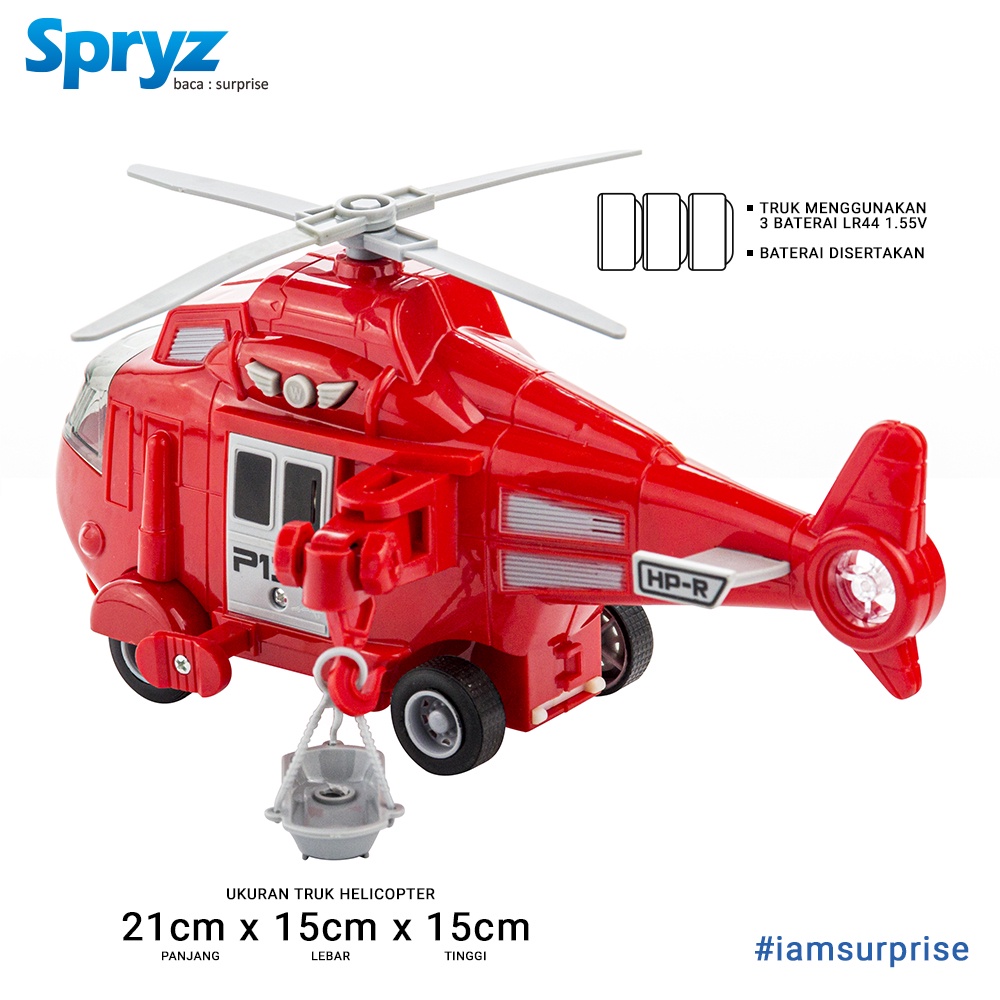 Spryz Citysquad Mainan Helikopter 1:20 dengan Mesin Friction, Lampu &amp; Suara