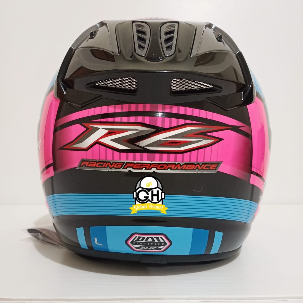 HELM NHK R6 CUBE BLACK LIGHT BLUE PINK NHK R-6 MOTIF CUBE BLACK LIGHT BLUE PINK