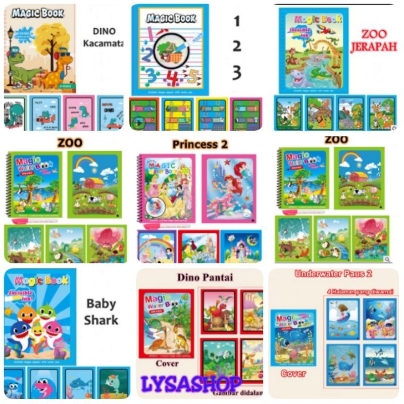 LYSASHOP - MAGIC WATER BOOK / BUKU AJAIB MEWARNAI ANAK GAMBAR MAINAN EDUKASI ANAK-1