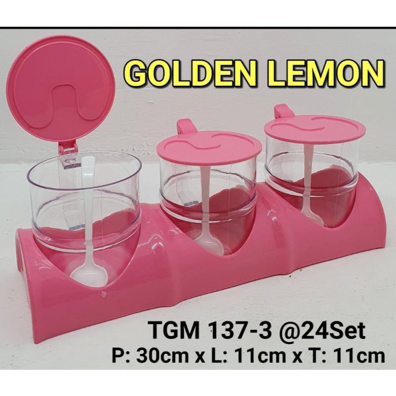 tempat bumbu pink  bulat tgm 137-3 / wadah bumbu sendok 3 tube /bumbu cantik  dan unik