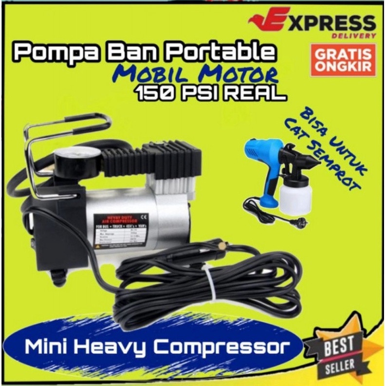 Kompresor Pompa Angin Ban Mobil Portable Heavy Duty Air Compressor Real 150PSI Asli