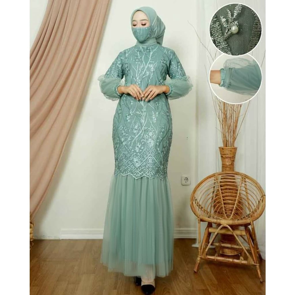 (New Product) Free Masker / Gamis Zalika / Gamis Brukat Tile / Size S-M,L,XL / Gamis Pesta Kondangan / Gamis Duyung