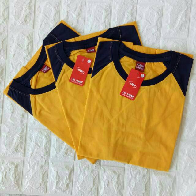 kaos reglan polos KUNING-NAVY lengan 3/4 uk 20 22 S M L XL XXL anak dan dewasa