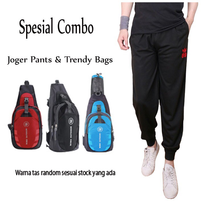 Special Combo Celana Joger Pants Dan Tas Bahu Outdoor Bag Waterproof Pria