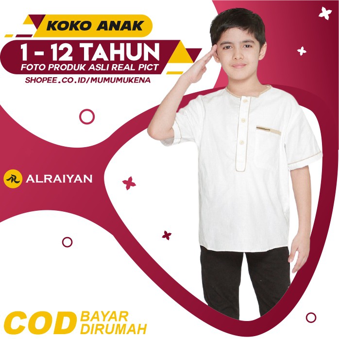 BAJU KOKO ANAK PUTIH PAKAIAN MUSLIM LAKI LAKI LENGAN PENDEK UMUR 4 7 9 10 12 TAHUN MURAH BAHAN KATUN