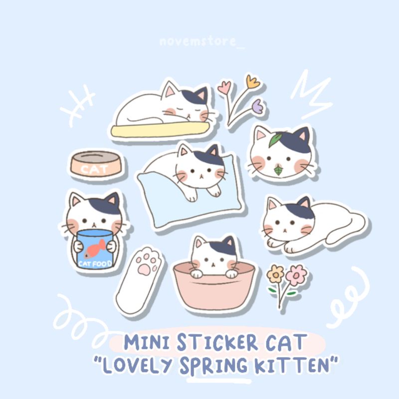 

STIKER KUCING UNTUK JURNAL - LOVELY SPRING CAT / 10 pcs vinyl paper