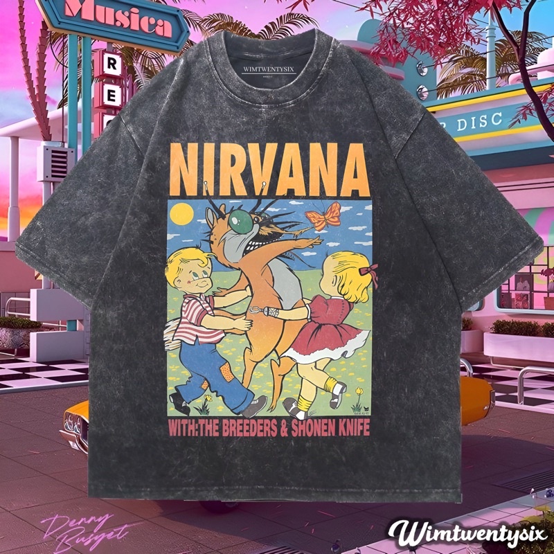 KAOS BAND NIRVANA WITH THE BREEDERS AND SHONEN KNIFE WASHING VINTAGE TEE (OVERSIZE WASHED T-SHIRT)