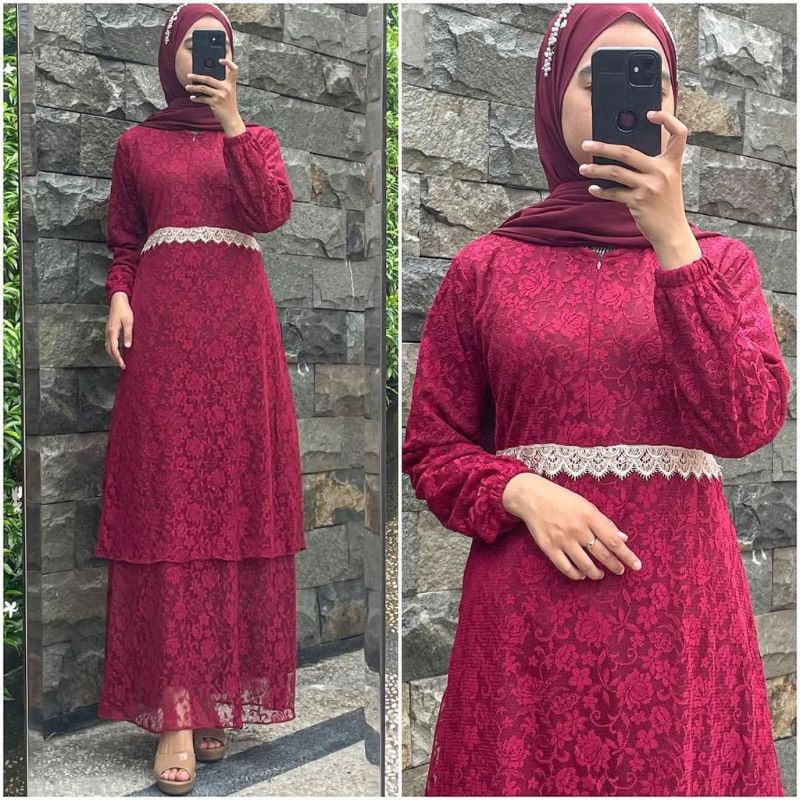 DISHA GAMIS MALAYSIA BRUKAT RENDA - Gamis Malaysia Brukat