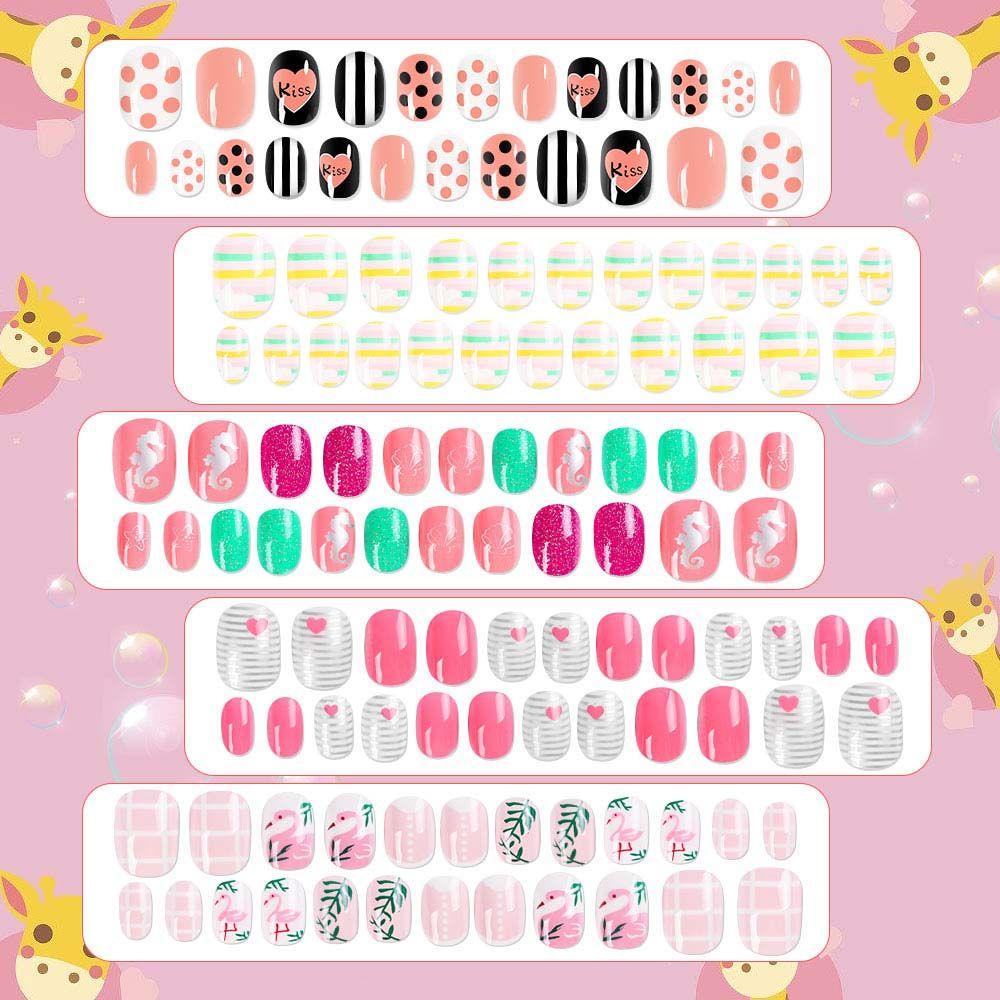 Mxbeauty Kid's Fake Nail Tips 120Pcs Anak Lucu Manicure Tools Press On Full Cover Stiker Kuku 3D