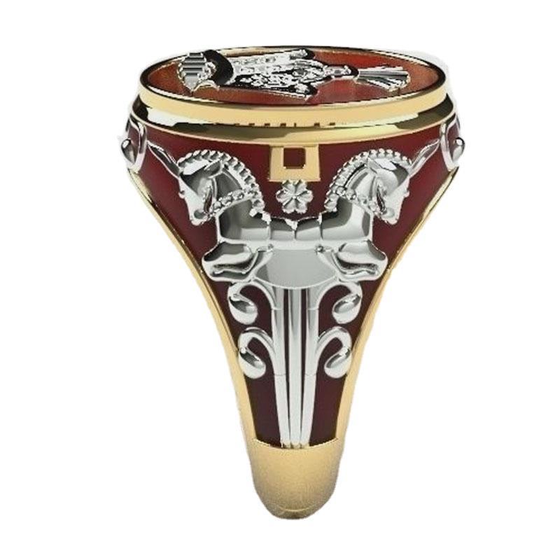 Cincin Bentuk Mahkota Bahan Stainless Warna Merah Gaya Vintage Untuk Wanita