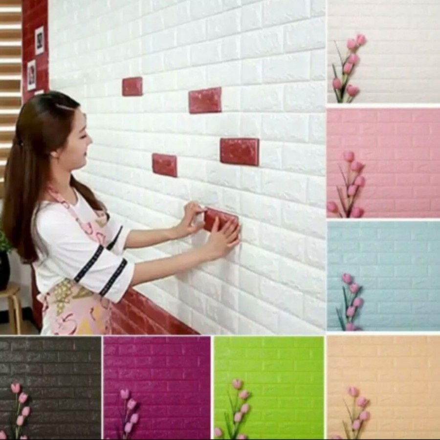 Wallpaper Bata 3D Foam 70x77cm BrickFoam Premium Warna-biru muda