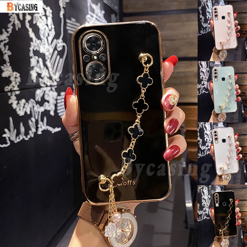 Soft Case Silikon Motif Daun Clover Dengan Gelang Untuk Huawei Nova 9 SE Nova 8i 7i 7SE 5T Nova3i Y6P Y7A Y9S Y7 Pro Y9 Prime 2019