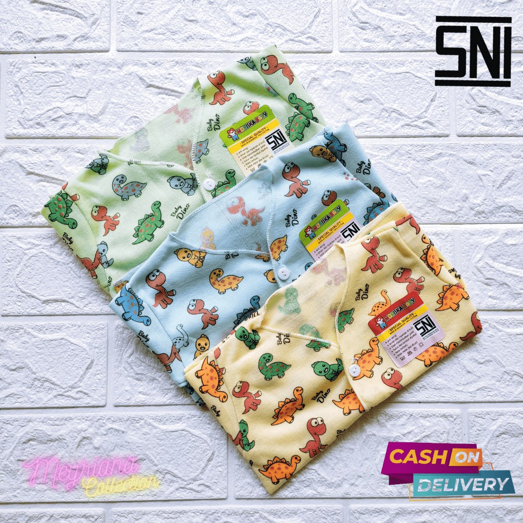 3 Pcs Baju Bayi Baru Lahir Lengan Panjang Corak Dinosaurus SNI Meyriana Collection